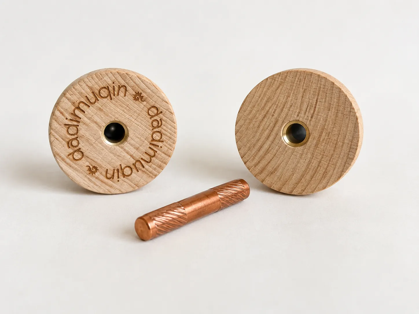 The ball opened into two beech wood halves with the copper core lying between them